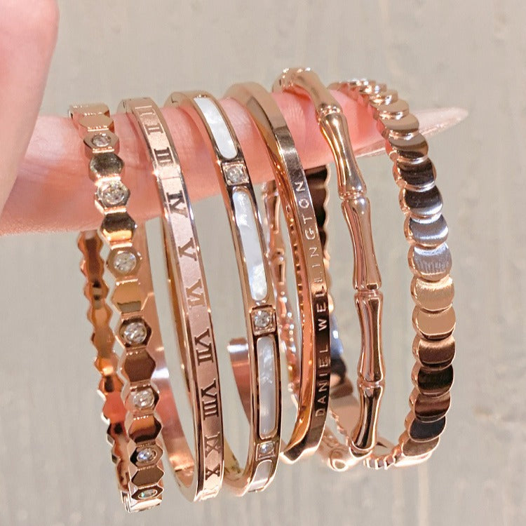 Rose Gold Zircon Bracelets Set of 5