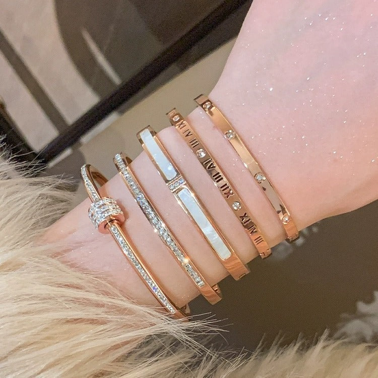Rose Gold Zircon Bracelets Set of 5