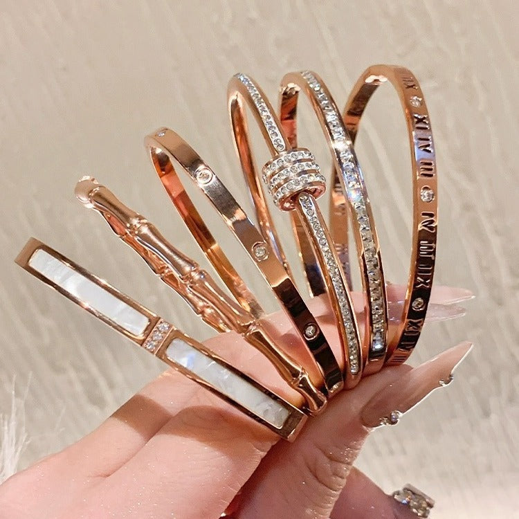 Rose Gold Zircon Bracelets Set of 5