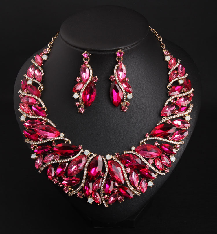 Colorful Crystal Necklace Earrings Set for Women