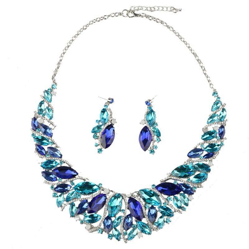 Colorful Crystal Necklace Earrings Set for Women
