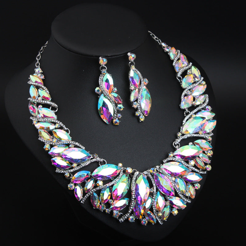 Colorful Crystal Necklace Earrings Set for Women