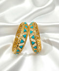 Gold Toned Blue Triangle Kara Bangles Set