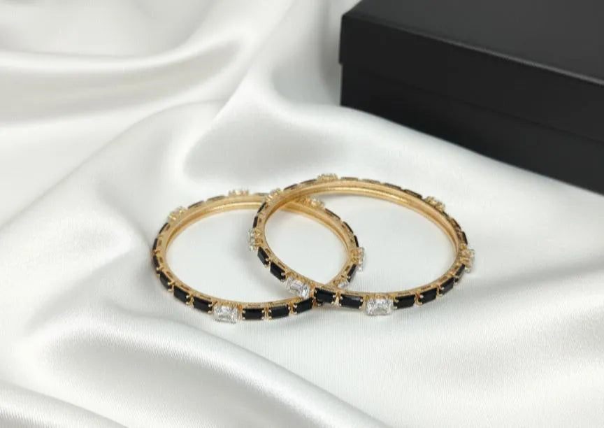 Gold Black Enamel Bangles Set for Women