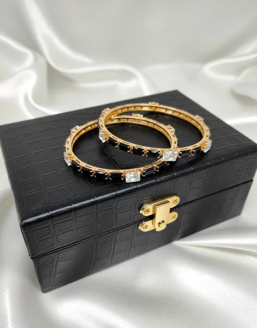 Gold Black Enamel Bangles Set for Women