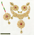 Gold Plated Bridal Choker Set with Red & Green Stones
