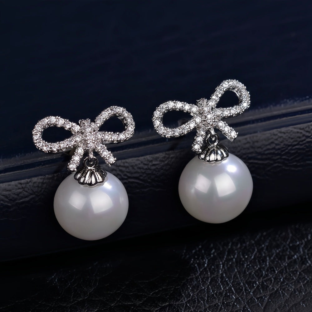 Bow Earrings with Pink Zircon for Women