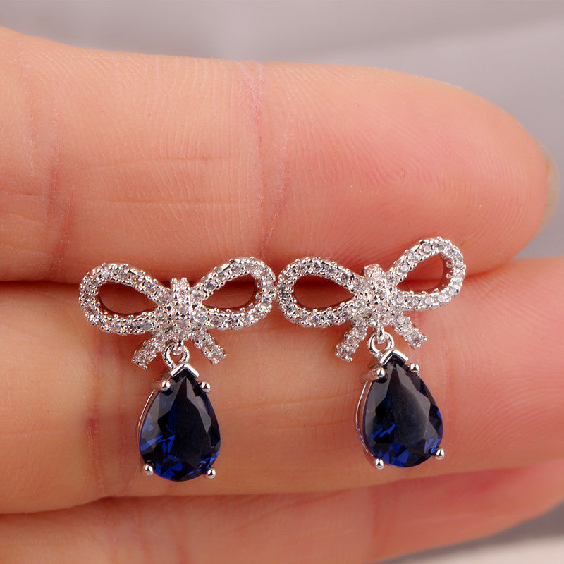 Bow Earrings with Pink Zircon for Women