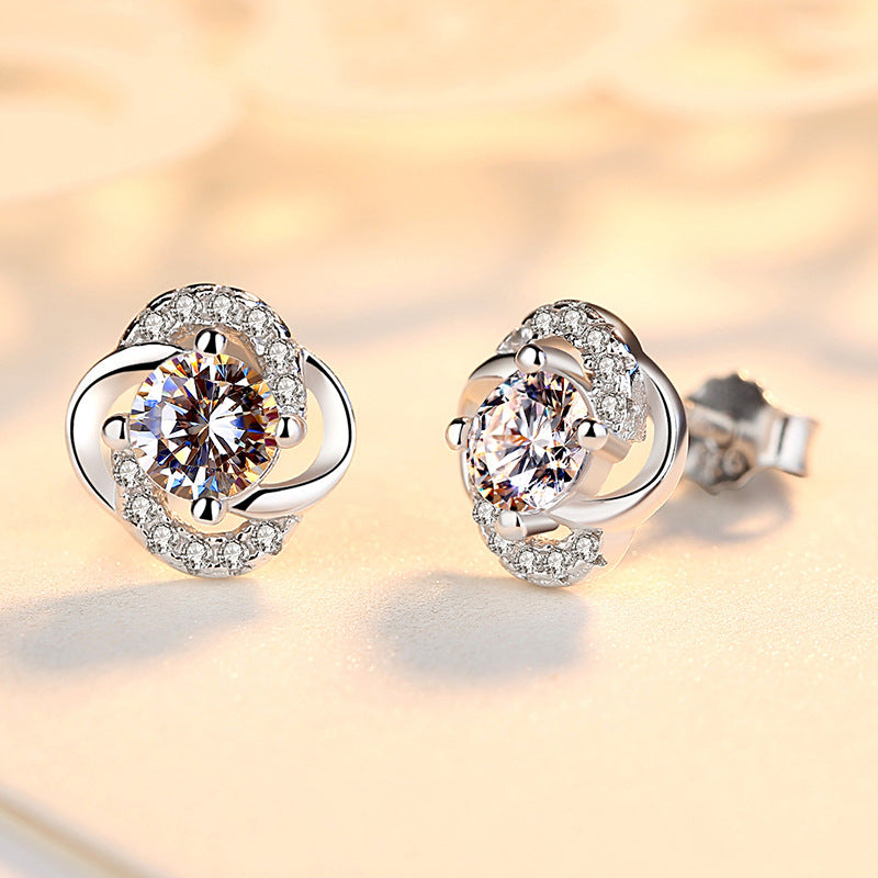 999 Silver Four Leaf Clover Earrings for Women