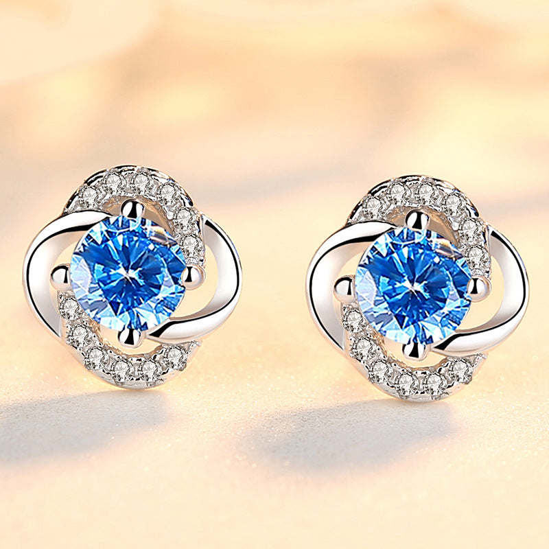 999 Silver Four Leaf Clover Earrings for Women
