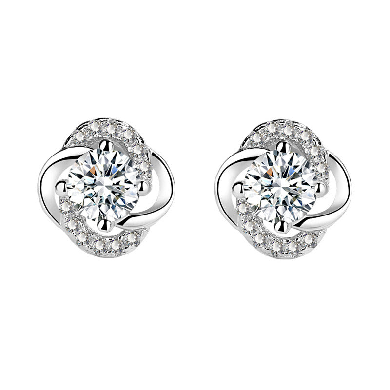 999 Silver Four Leaf Clover Earrings for Women