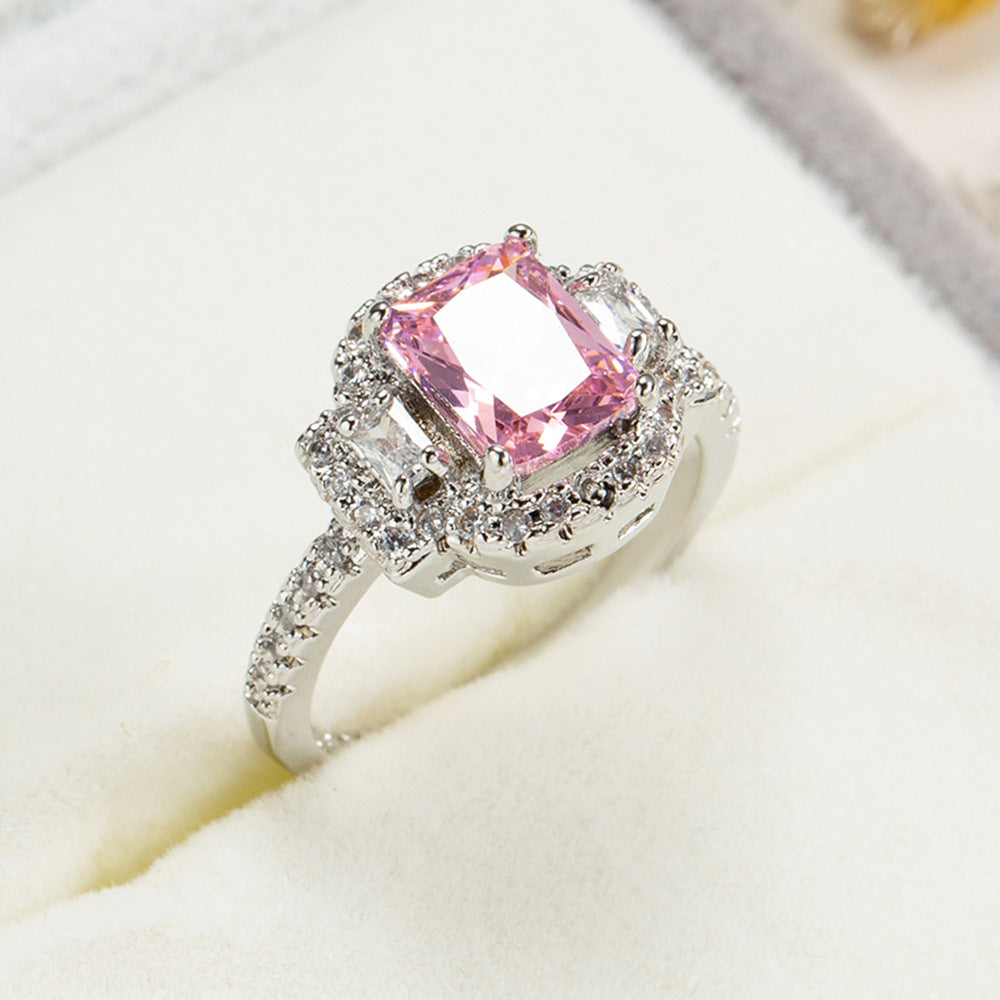 Pink Zircon Rings for Women Luxury Geometric Jewelry