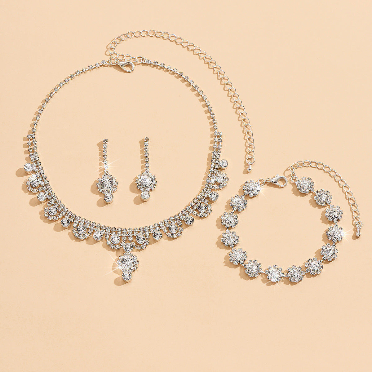 Branded Bridal Jewelry Set with Necklace Earrings Bracelet