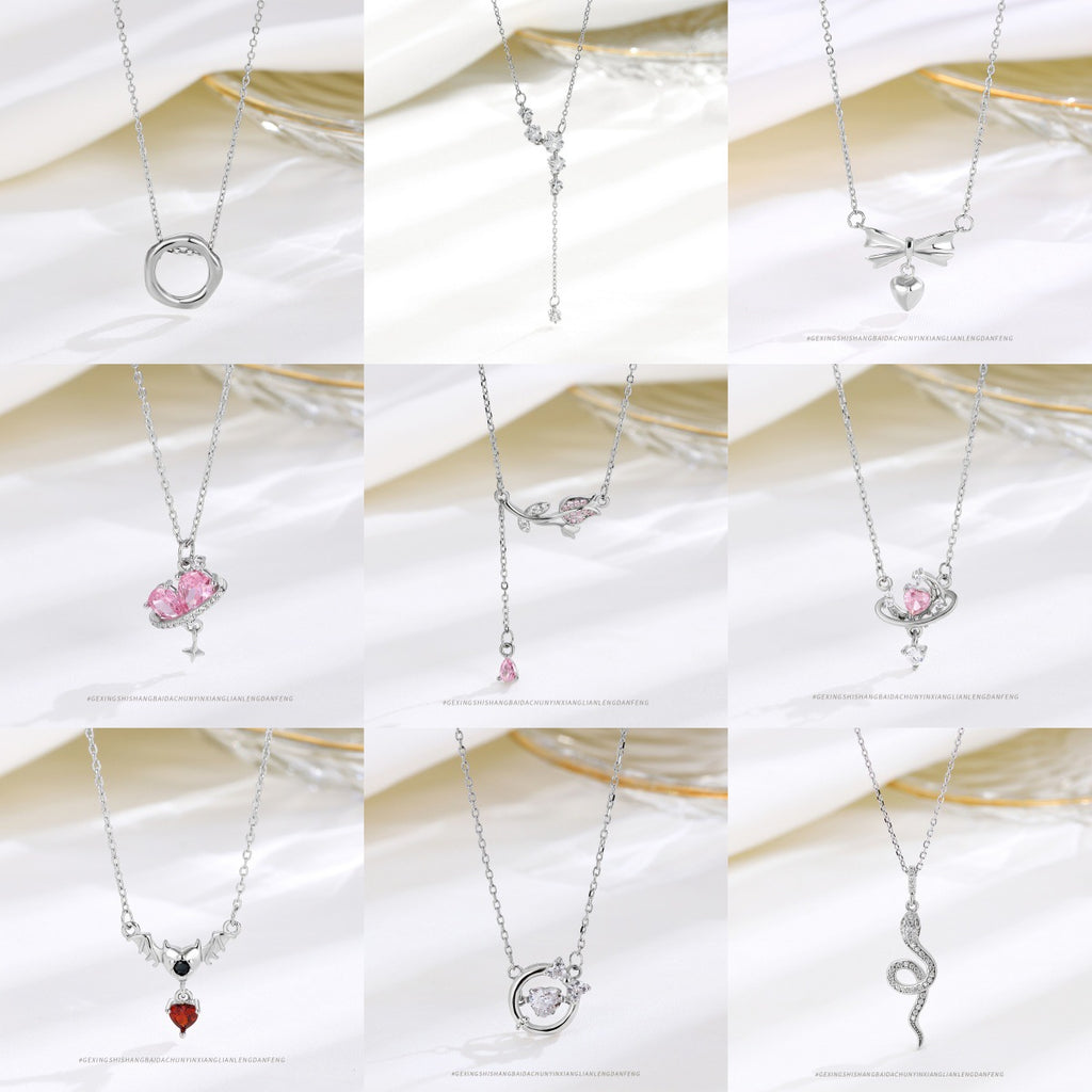 S925 Sterling Silver Versatile Sterling Silver Necklace Elegant Niche Jewelry Simple High-end Sense Personality Clavicle Chain Women's Accessories