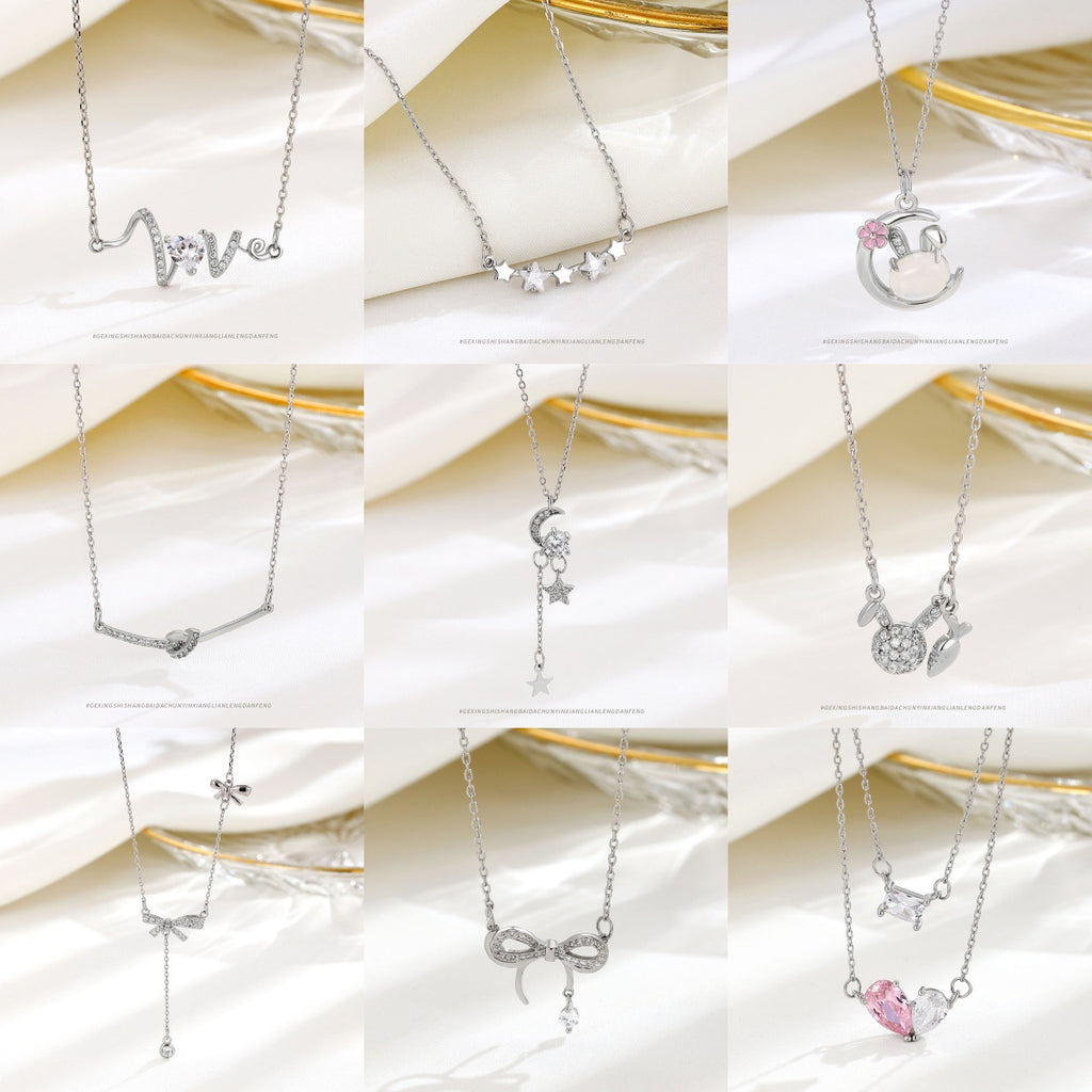 S925 Sterling Silver Versatile Sterling Silver Necklace Elegant Niche Jewelry Simple High-end Sense Personality Clavicle Chain Women's Accessories