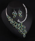 Exaggerated Crystal Peacock Necklace Earrings Set for Women