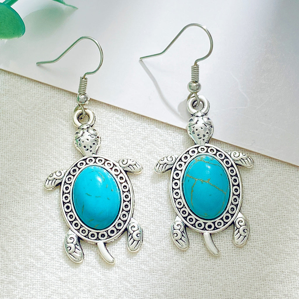 Turtle Jewelry Set Turquoise Silver Tones